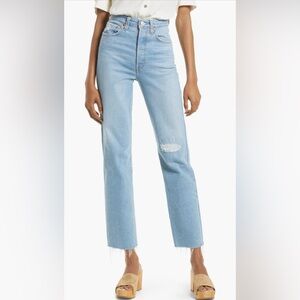 LEVI’S Ribcage Ripped High Waist Ankle Straight Leg Jeans, Size 27